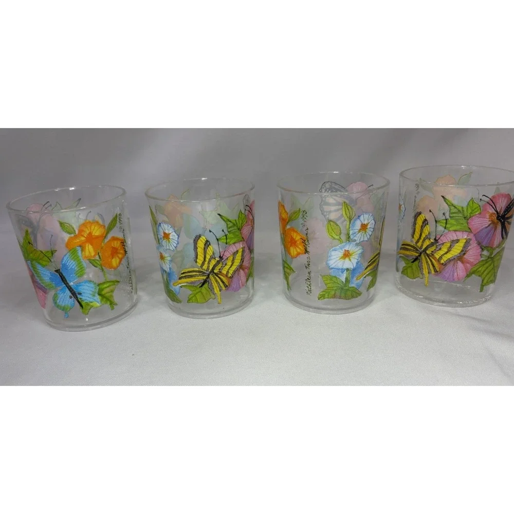 1998 KATHLEEN PARR MCKENNA SERVING TRAY, PITCHER, CUPS- FLOWERS‎ BUTTERFLY